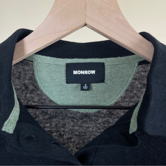 Monrow Melange Knitted Polo Shirt in Black - Picture 2 of 4